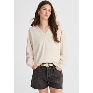 NWT Madewell Cotton Terry V-Neck Sweatshirt Cream XS